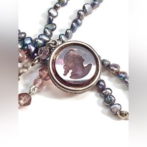 Extasia Glass Cameo Crystal Pearl 17” Necklace silver acorns pink & grey